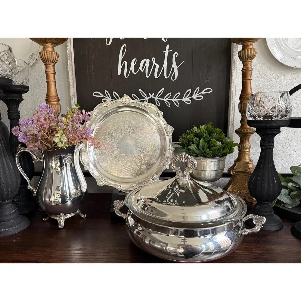 Vintage F.B. Rogers Silver Plated Covered Casserole Pyrex Insert Mid Century